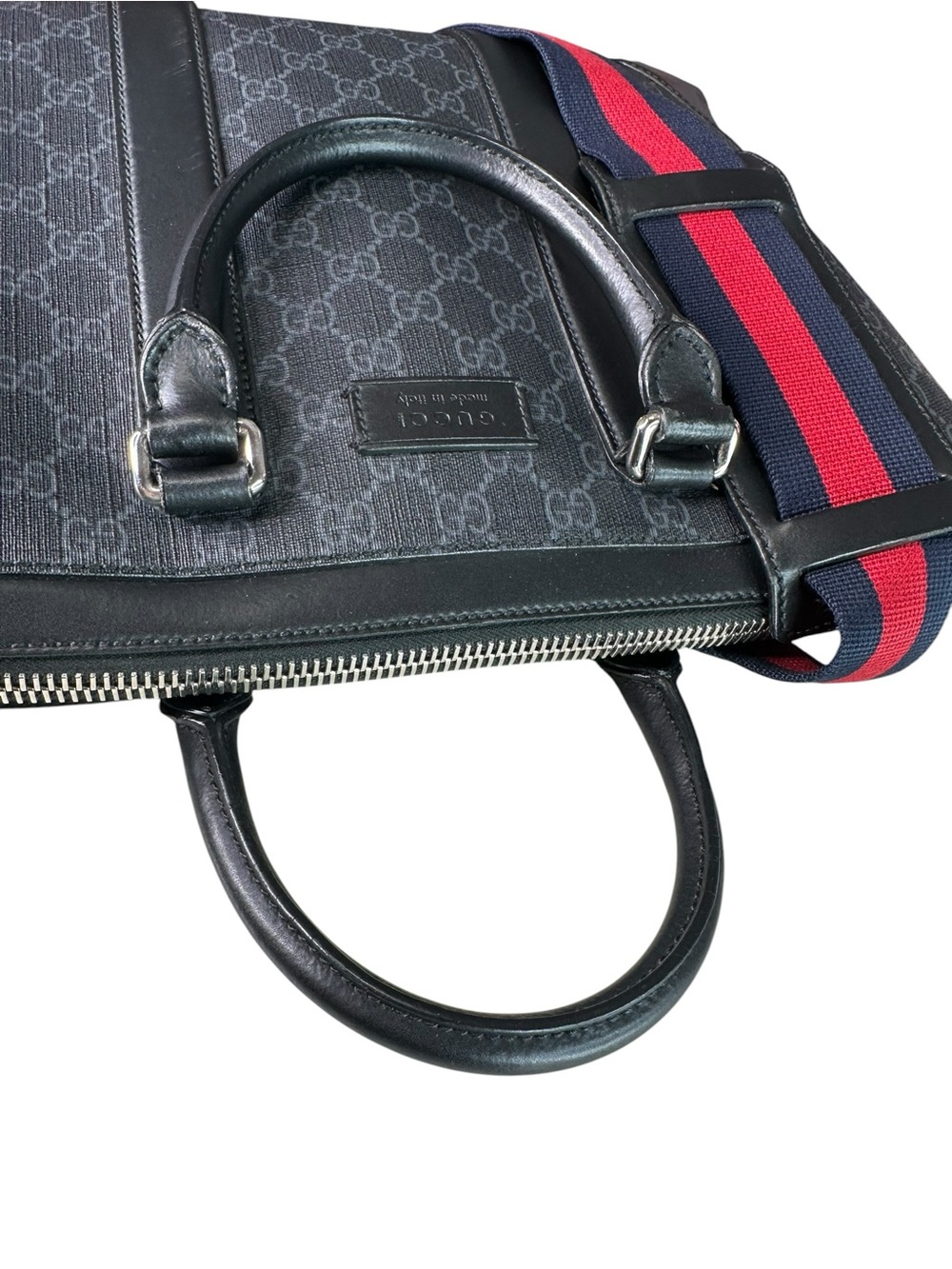 Gucci Gray GG Supreme Briefcase with Red/Navy Web Strap - Picture 8 of 13